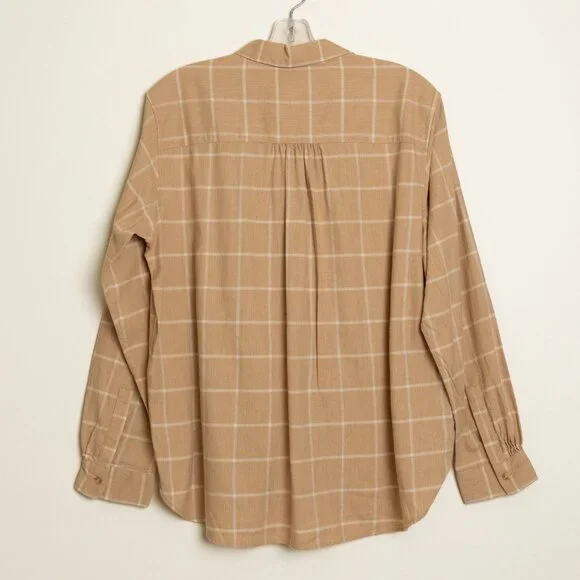 Uniqlo Soft Brushed Long Sleeve Shirt Plaid Checked Beige - Picture 3 of 12